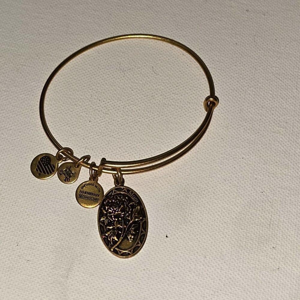 Alex & Ani Antique Gold Bangle Bracelet with Mom Charms